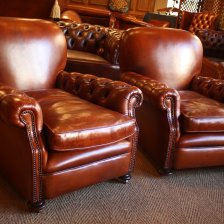 Buttoned Arm Antique Leather Club Chairs